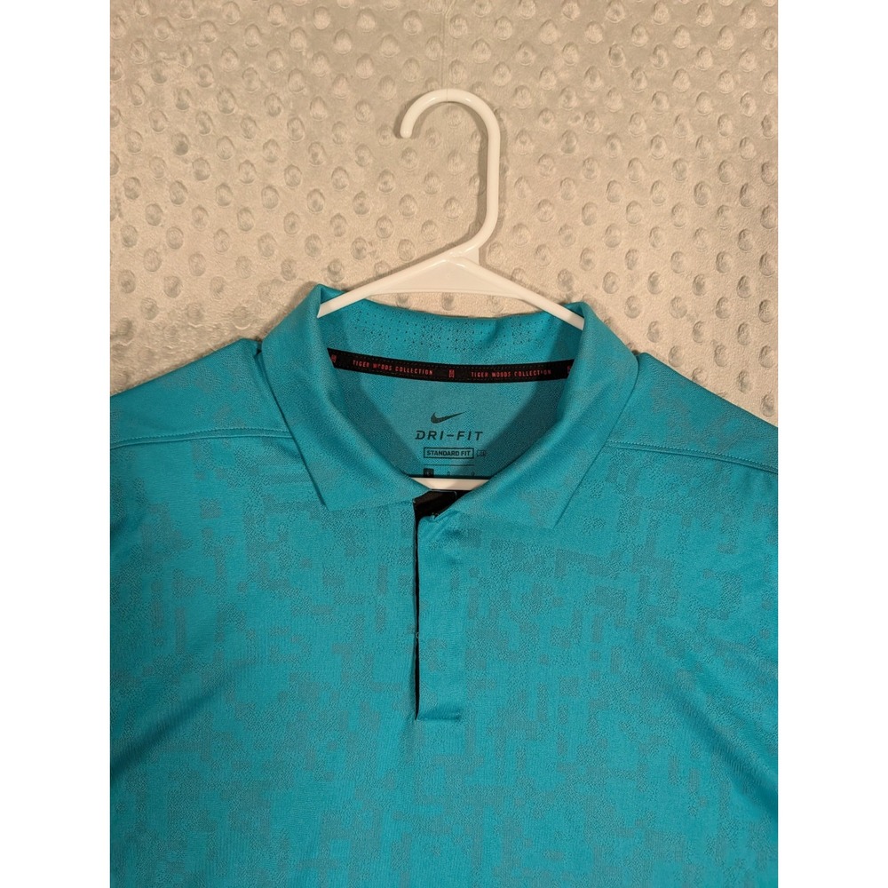 Tiger Woods Collection Nike Dri-Fit Polo Shirt Men's Large Teal Geo Jacquard - Picture 4 of 13